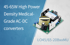 45-65W High Power Density Medical-Grade AC-DC Converters—LO45/65-20BxxMU(-C) Series