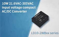 10W 21.6VAC-305VAC input voltage compact AC/DC Converter LD10-2WBxx in 305RAC Family