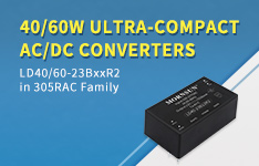 40/60W Ultra-compact AC/DC Converters LD40/60-23BxxR2 in 305RAC Family