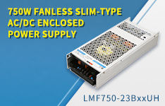 750W Fanless Slim-type AC/DC Enclosed Power Supply - LMF750-23BxxUH