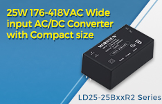 25W 176-418VAC Wide input AC/DC Converter with Compact size - LD25-25BxxR2 Series