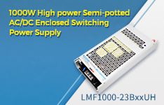 1000W High power Semi-potted AC/DC Enclosed Switching Power Supply - LMF1000-23BxxUH Series