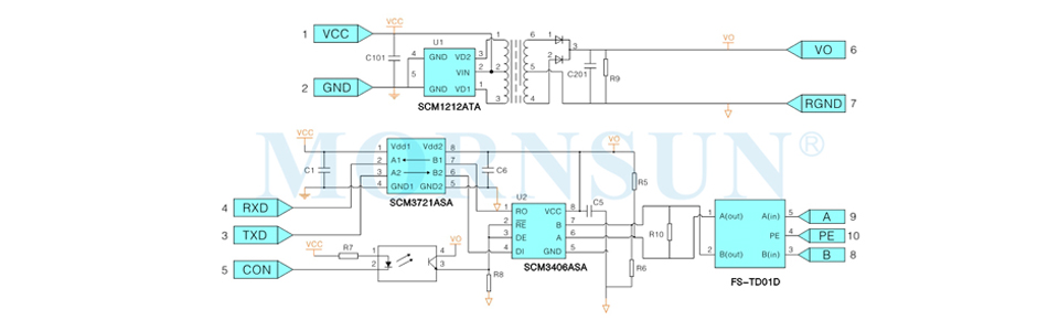 RS485 protocol transceiver integrating power isolation, signal isolation, RS485 communication and bus protection.jpg