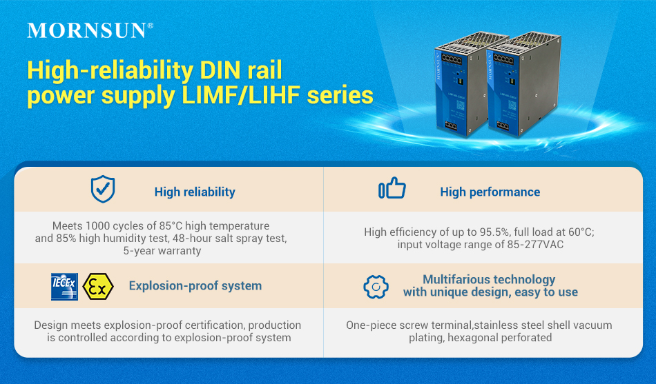high-reliability DIN rail power supply LIMF/LIHF series advantages