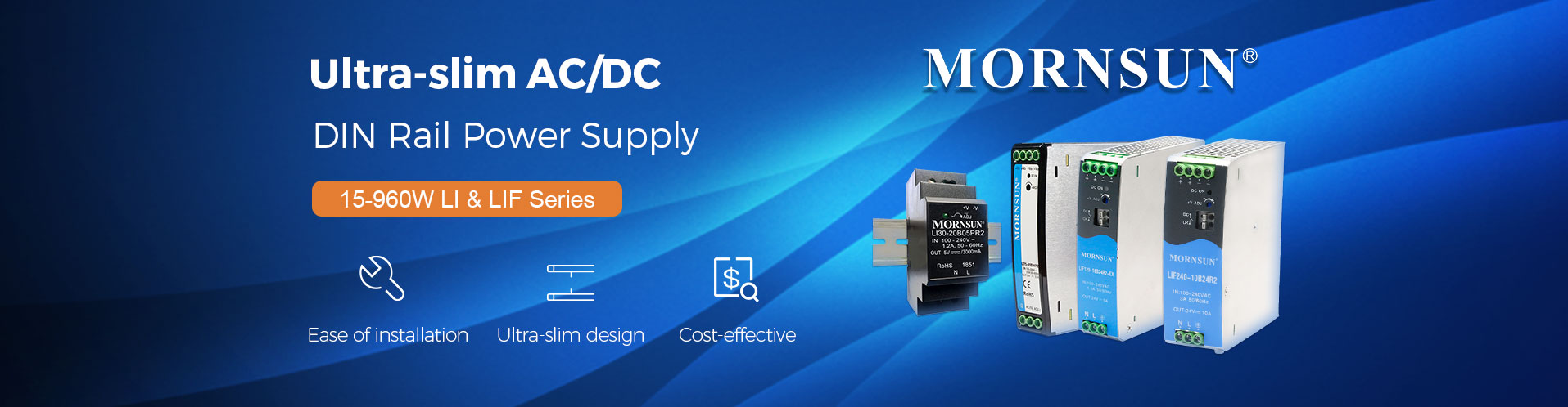 Ultra Slim AC/DC Din Rail Power Supply 15-960W LI & LIF Series